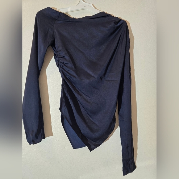A.L.C.NEW A.L.C Blouse Jamie Midnight Blue Asymmetrical Long Sleev size 00 - Picture 3 of 12